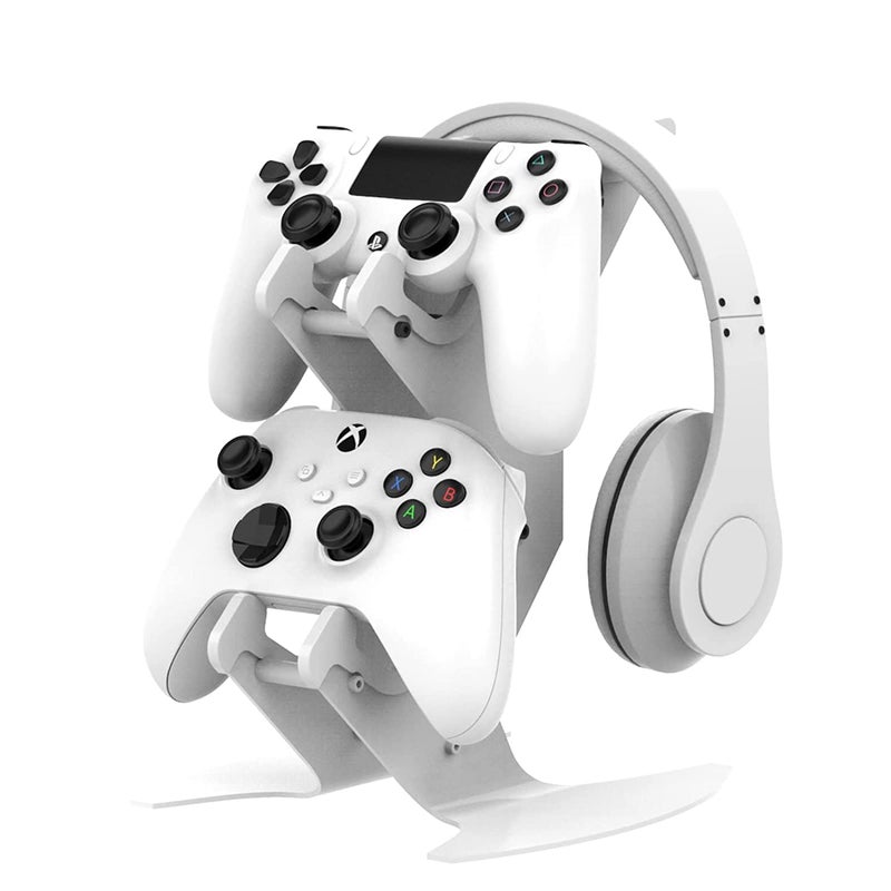 NBCP Controller Holder, Game Controller Headset Stand for Xbox Series X S/Xbox one / PS5 / PS4 / NS/PC/Headset, Aluminum Metal Headset Mount Universal Organizer for Video Game Accessories (White) - Image 1